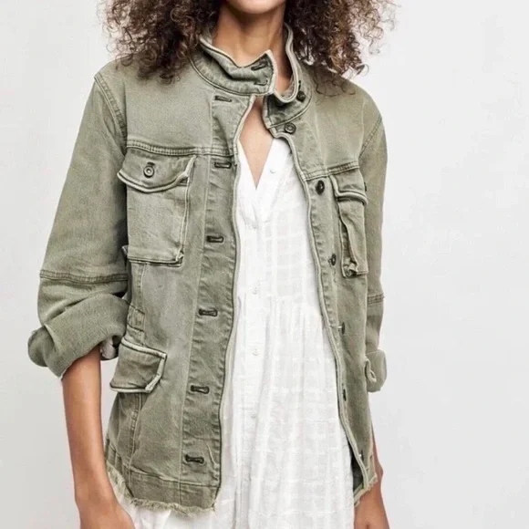 Free People khaki denim chore coat - Picture 1 of 8